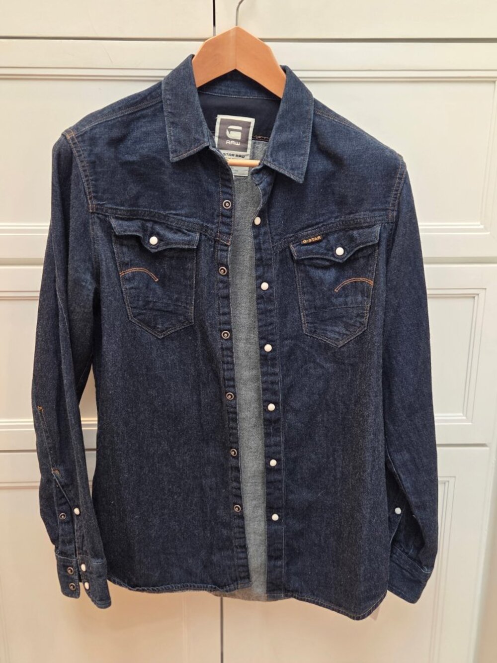 G Star Raw Women's Classic Blue Wash Denim Long Sleeve Button Snap Jacket (L)